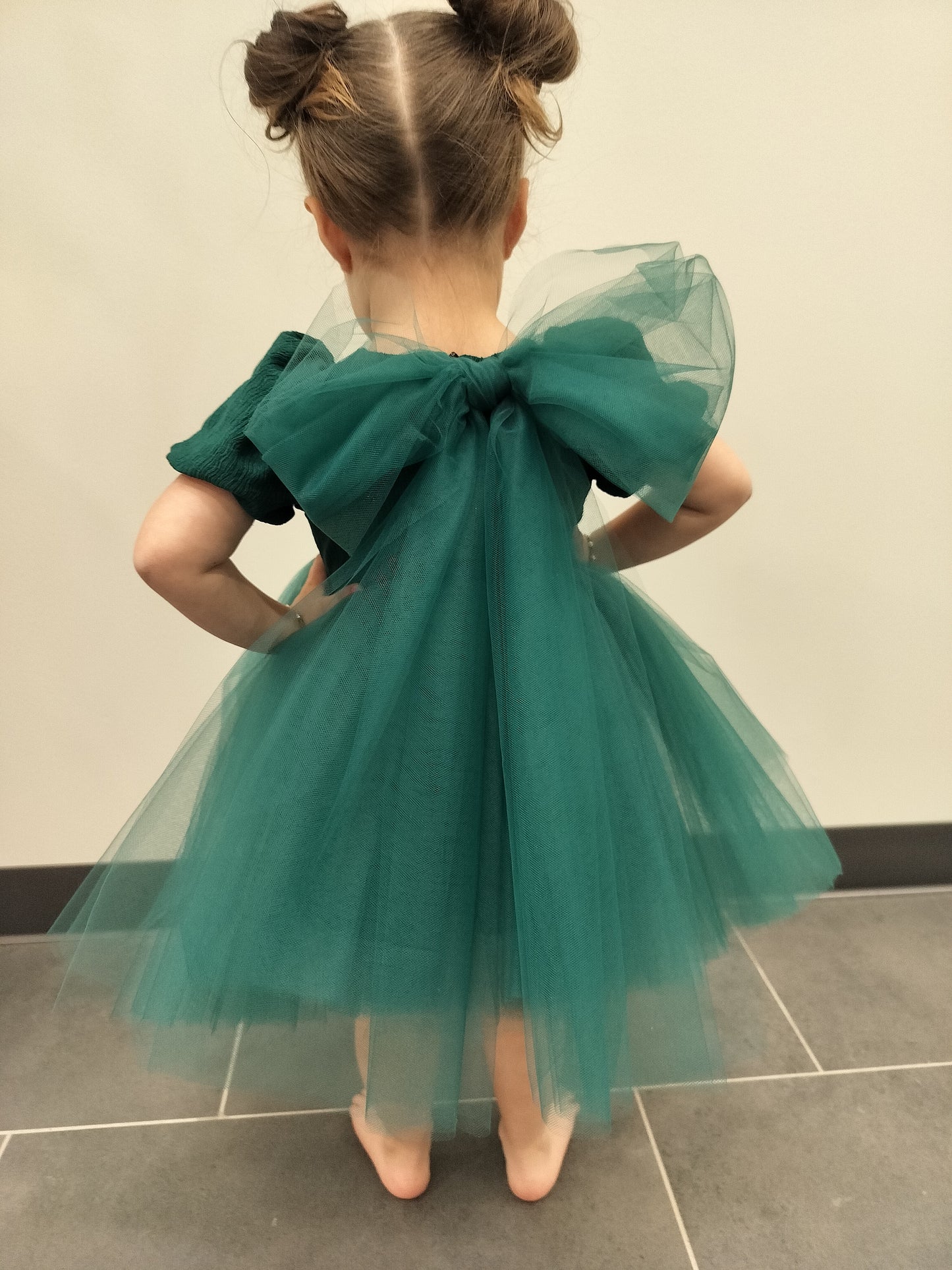 Hunter Green Puff Sleeve & Bow