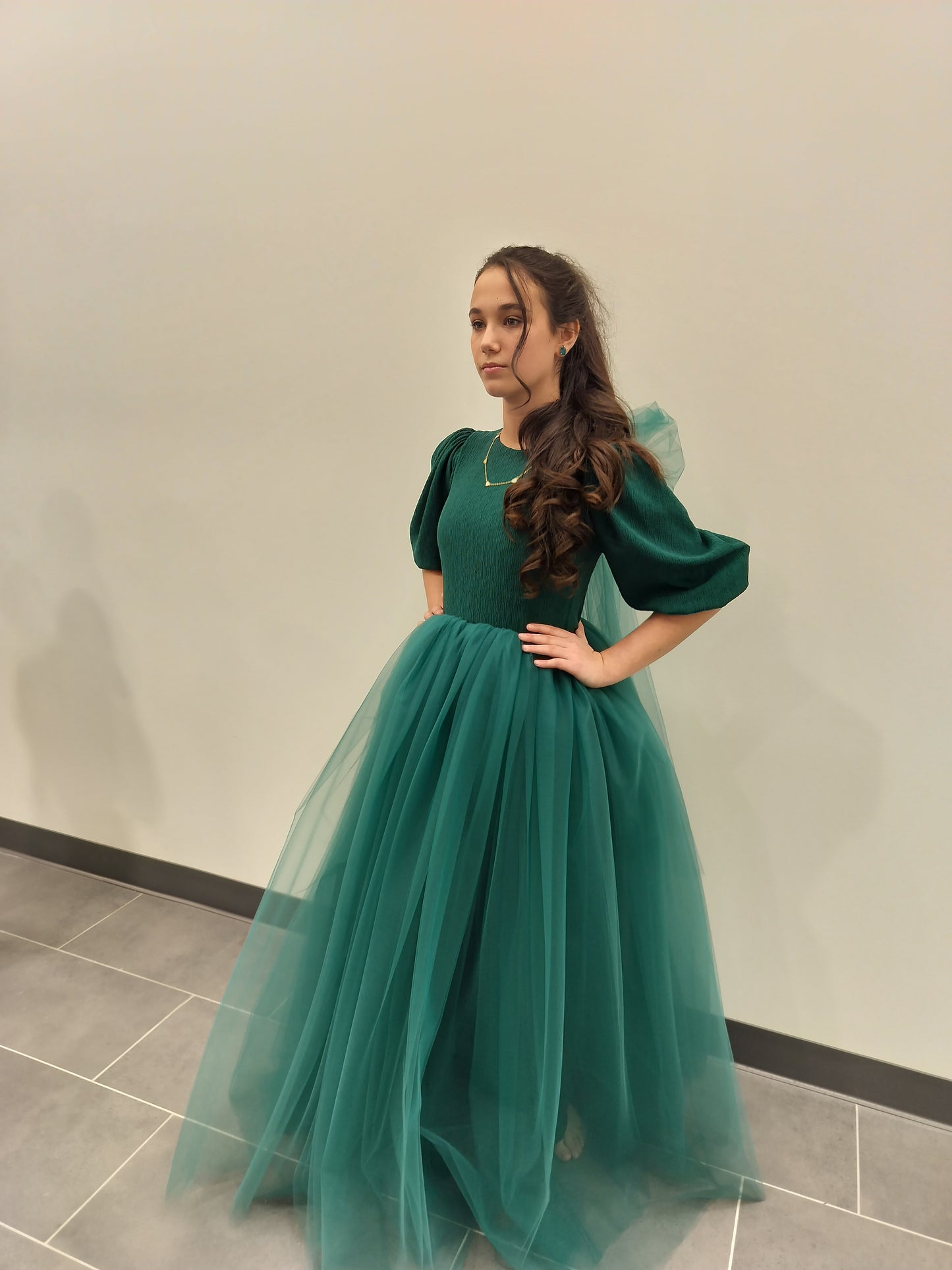 Hunter Green Puff Sleeve & Bow