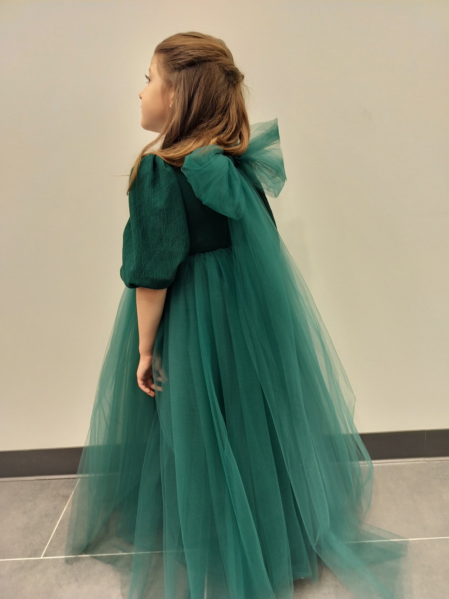 Hunter Green Puff Sleeve & Bow
