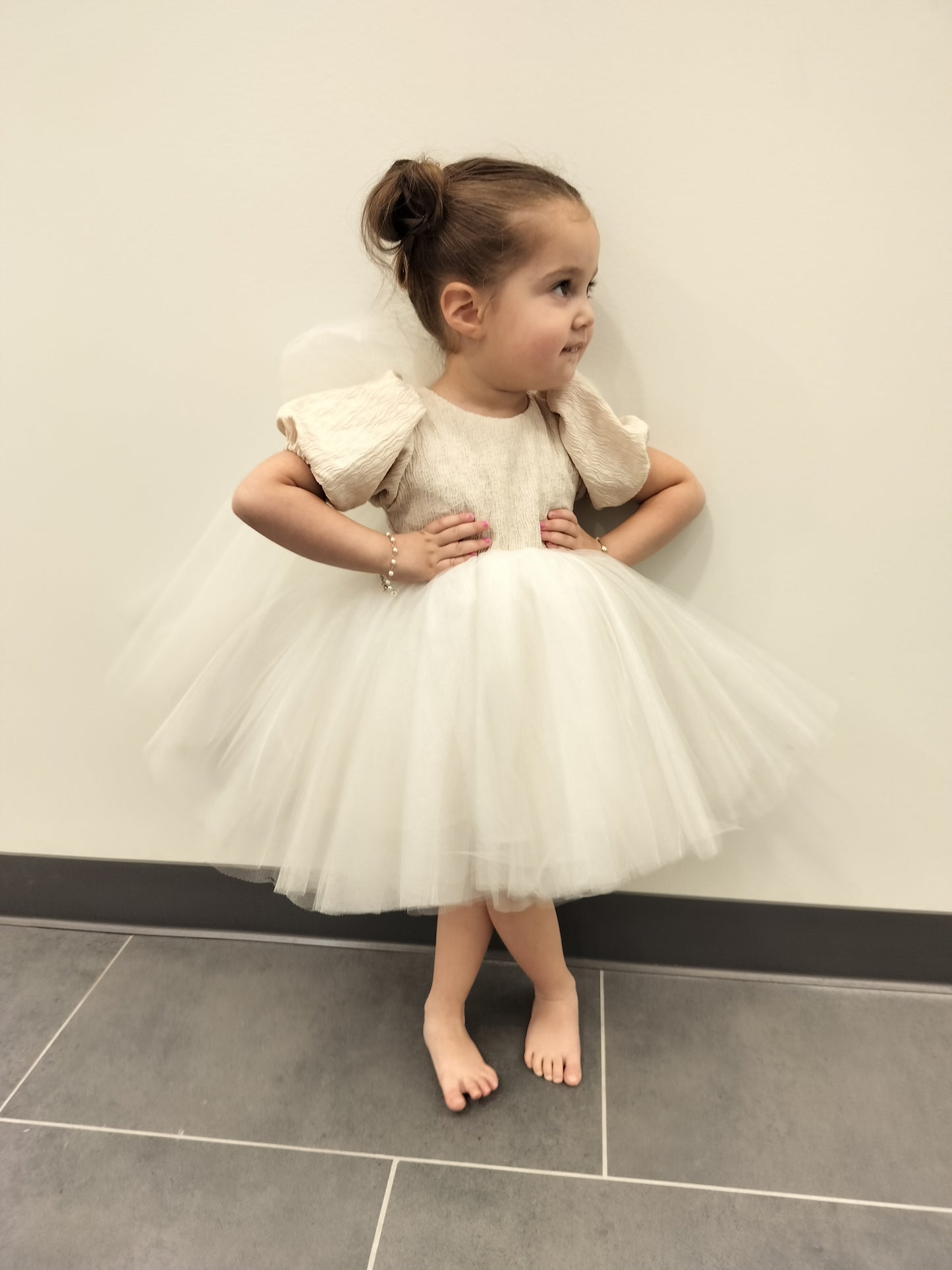 Cream Tulle Bow Dress