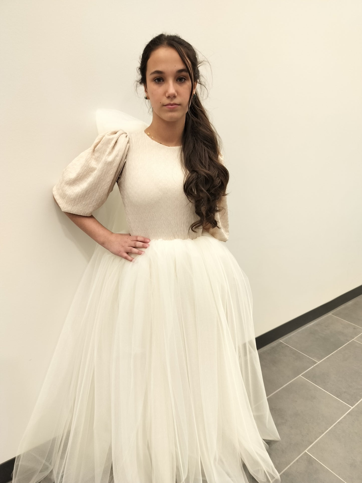 Cream Tulle Bow Dress