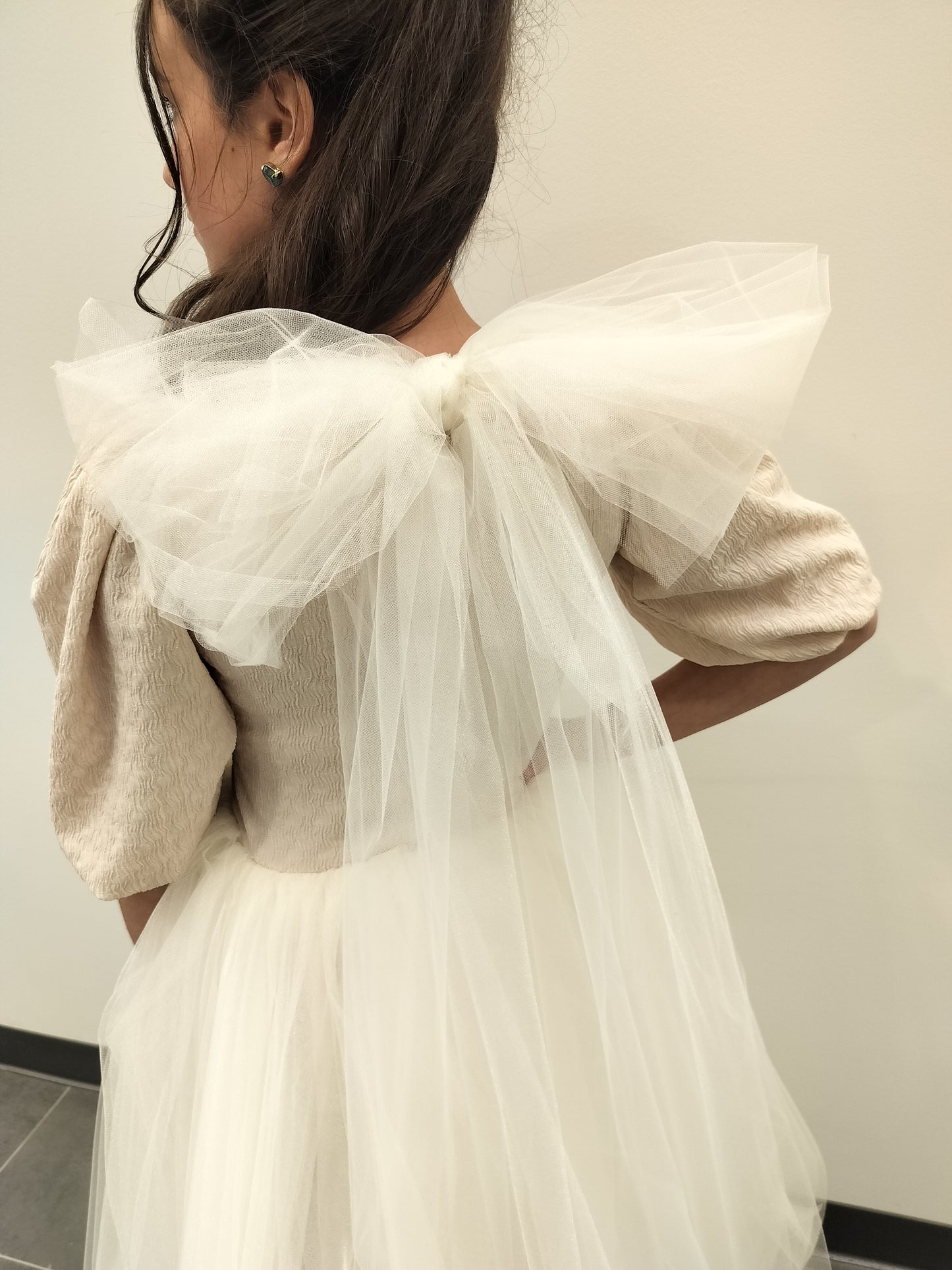 Cream Tulle Bow Dress